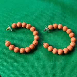 Elegant Coral color beaded Hoop Earrings